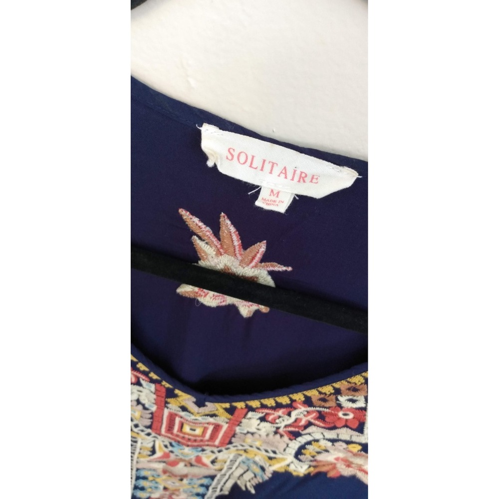 SOLITAIRE Embroidered Boho Med Tunic Folk Floral Embroidery Festival Peasant Top - Picture 2 of 6